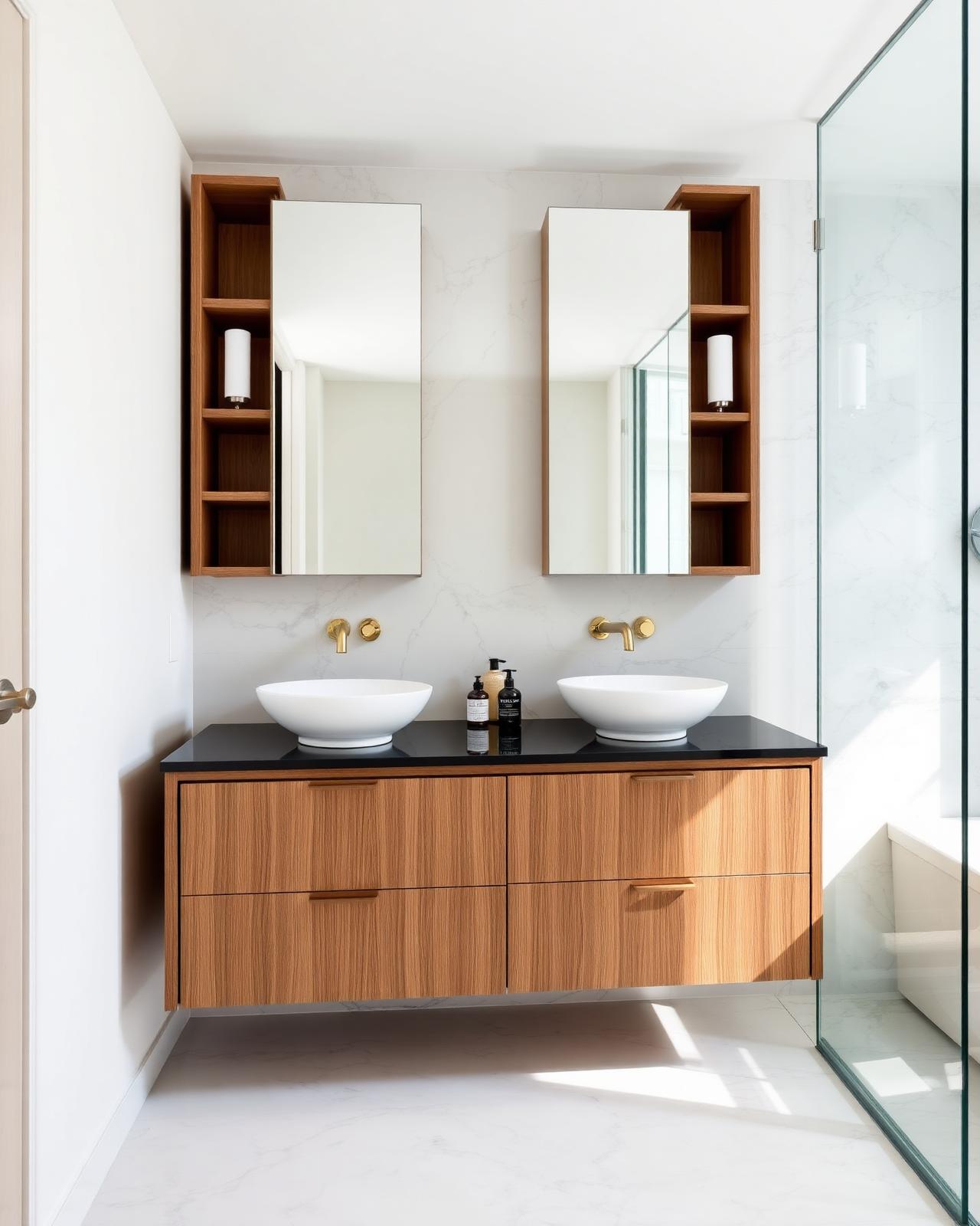 Floating vanity with marble